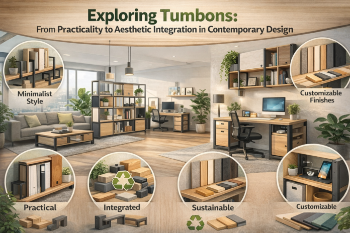Exploring tumbons in contemporary design featuring modular shelving, sustainable materials, customizable finishes, and integrated workspace solutions.