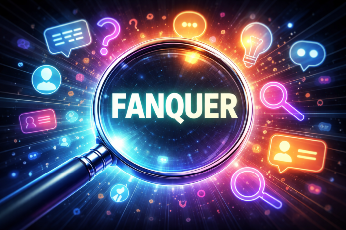 Fanquer mysterious keyword concept with magnifying glass and digital search icons illustration