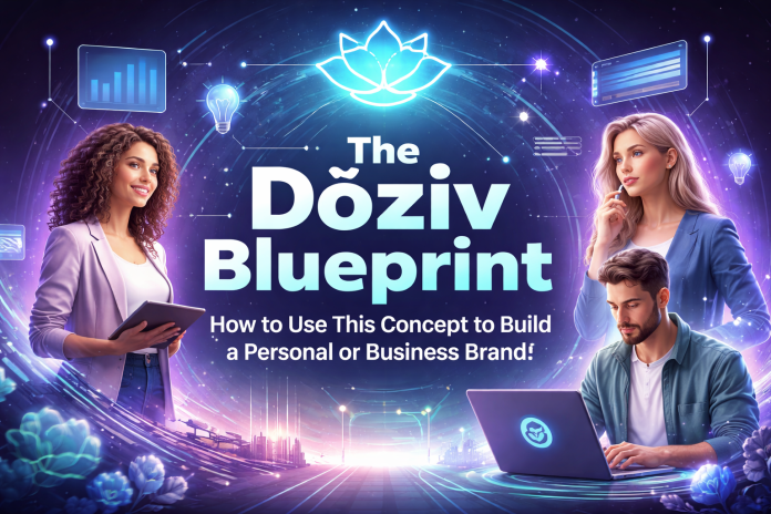 Landscape feature image showing three professionals with digital holograms and charts, highlighting “The Döziv Blueprint” concept for personal and business branding.