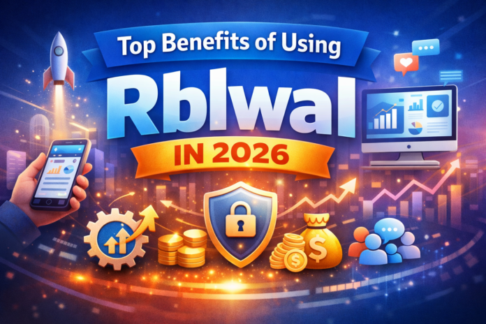 Top Benefits of Using Rblwal in 2026 digital illustration showing growth charts, security shield, automation icons, and business success elements
