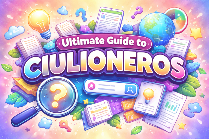 Colorful digital illustration showing the word Ciulioneros with books, search icons, and learning symbols representing a complete guide and explanation